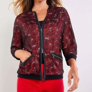 Anatomie Mesh Overlay Petal-Printed Bomber Jacket In Poppy Flower